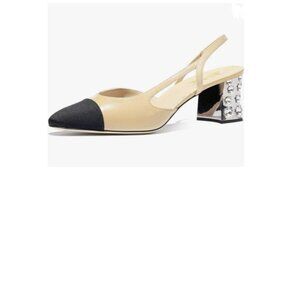 FOWT Nude Women Sling Back Pumps Chunky Heels Sexy Splicing Round Toe Casual